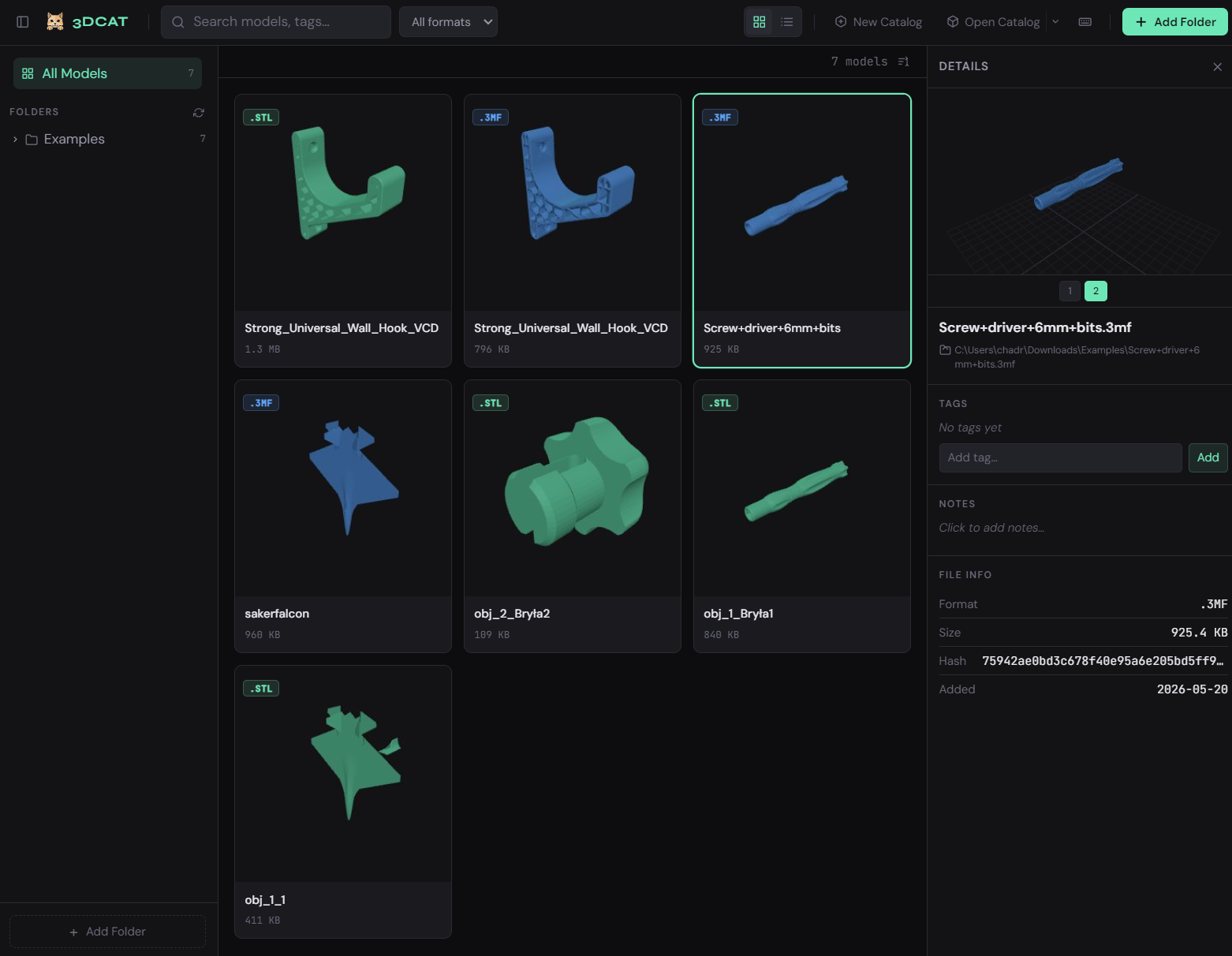 Grid view showing thumbnail cards with tags and format badges
